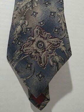 Henry Grethel Silk Tie Navy Tan Burgundy Paisley Vintage Designer Necktie